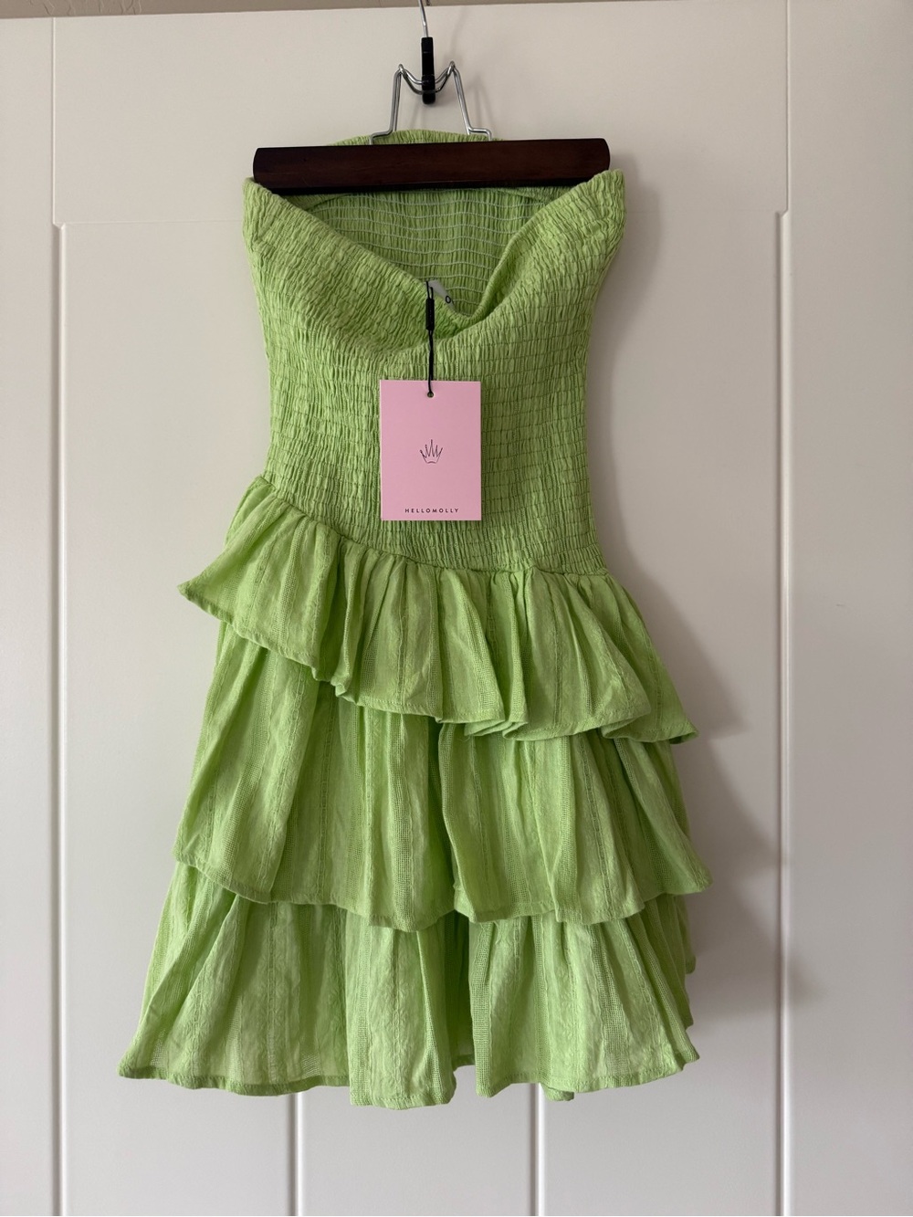 Hello Molly- Strapless Ruffled Mini Dress in Light Green - Picture 3 of 4
